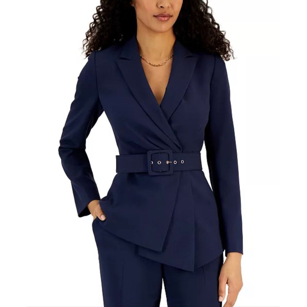 Tahari Navy Belted Blazer Pantsuit - Picture 4 of 5